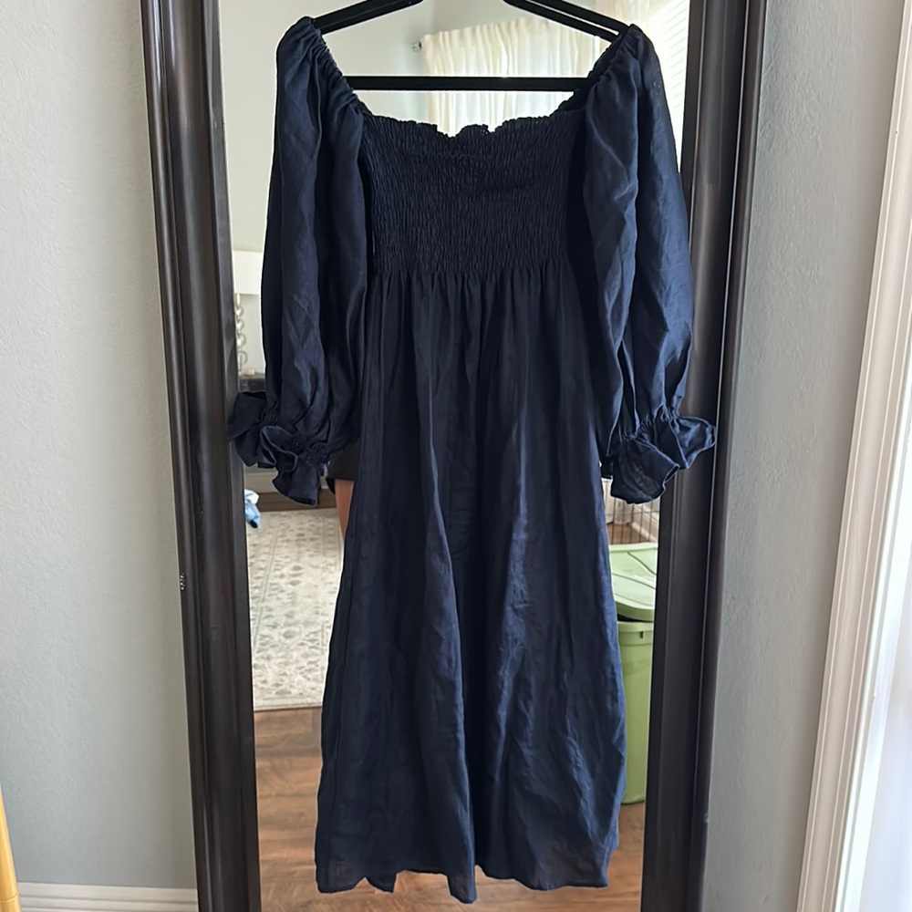 Sleeper Atlanta Linen Dress Navy Size L